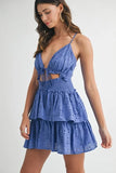 Lace Eyelet Ruffle Mini Dress With Front Cutout