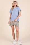 Solid Cap Sleeve Stitch Edge Knit Sweater
