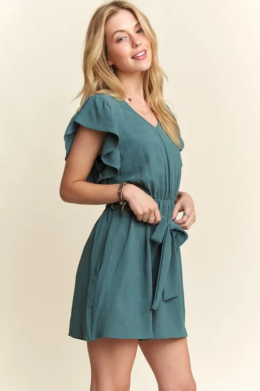 Ruffle Sleeves Romper with Pockets