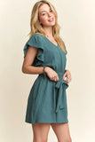 Ruffle Sleeves Romper with Pockets