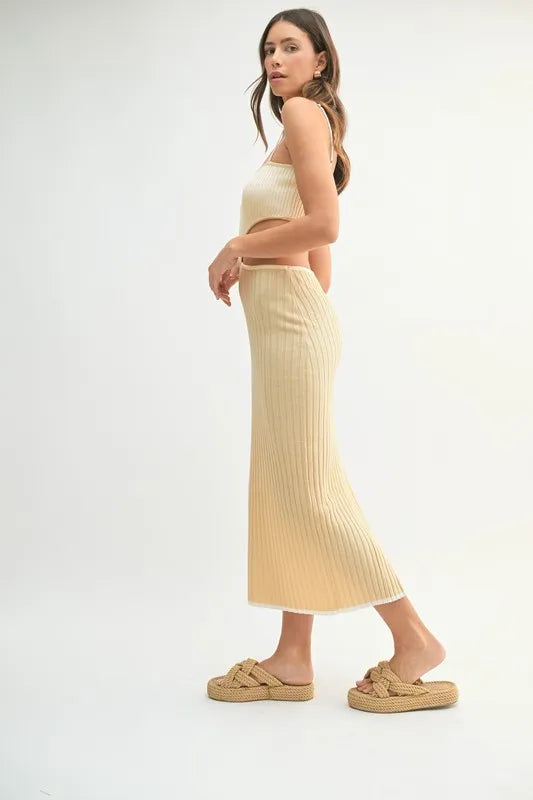 Ribbed Knit Color Block Cutout Midi Dress