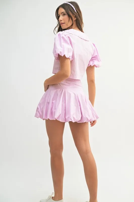 Puff Sleeve Button Down Top and Bubble Skirt Set