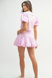Puff Sleeve Button Down Top and Bubble Skirt Set