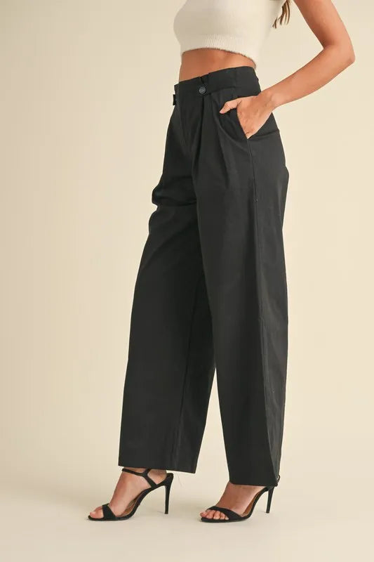 High Waist Front Pleated Detail Wide Leg Pants