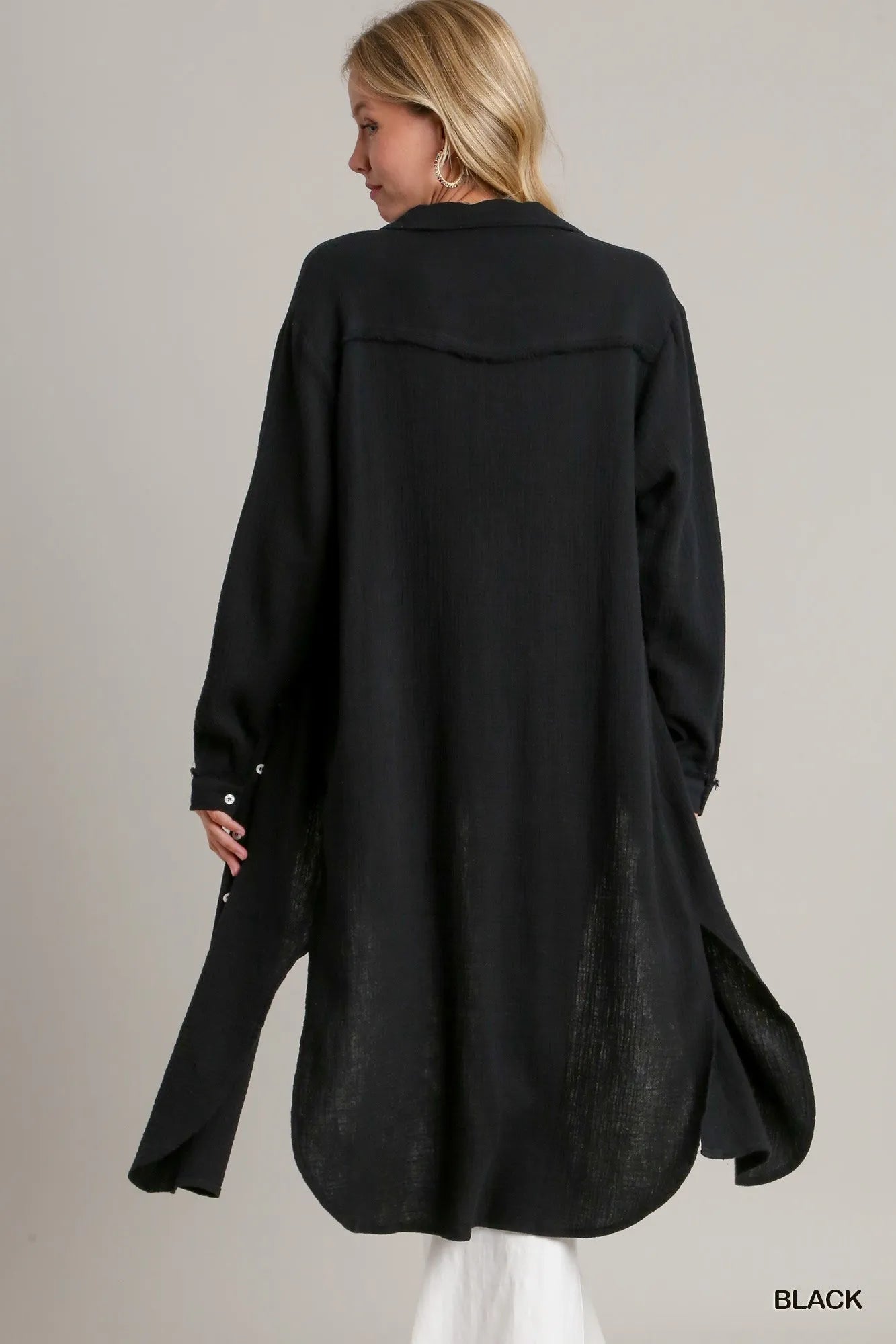 Cotton Gauze Button-Up Shirt Dress