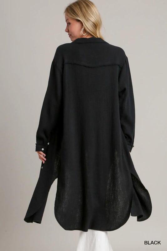 Cotton Gauze Button-Up Shirt Dress