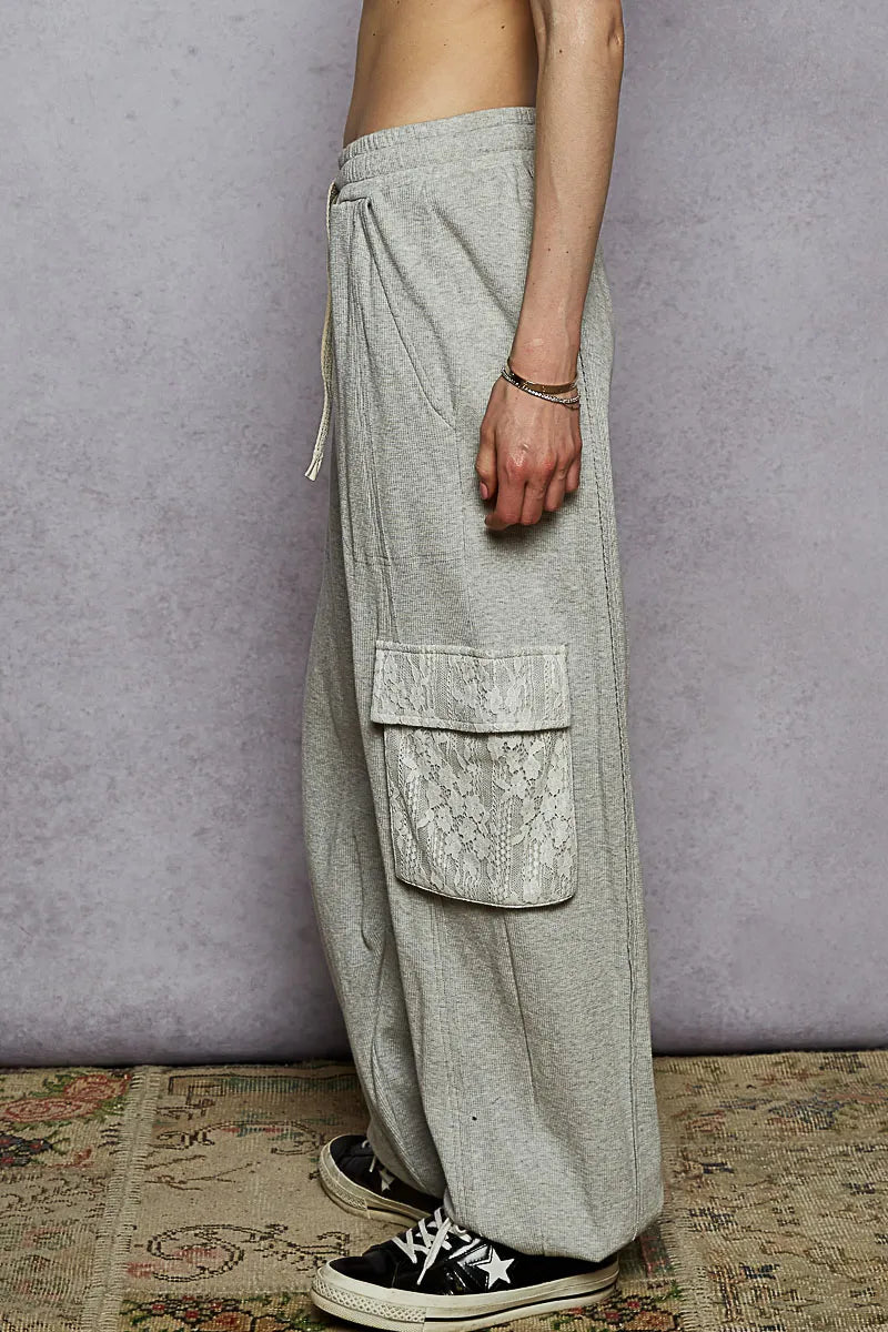 Drawstring Lace Utility Pocketed Joggers