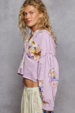 Edgy Floral Pattern Cropped Hooded Jacket