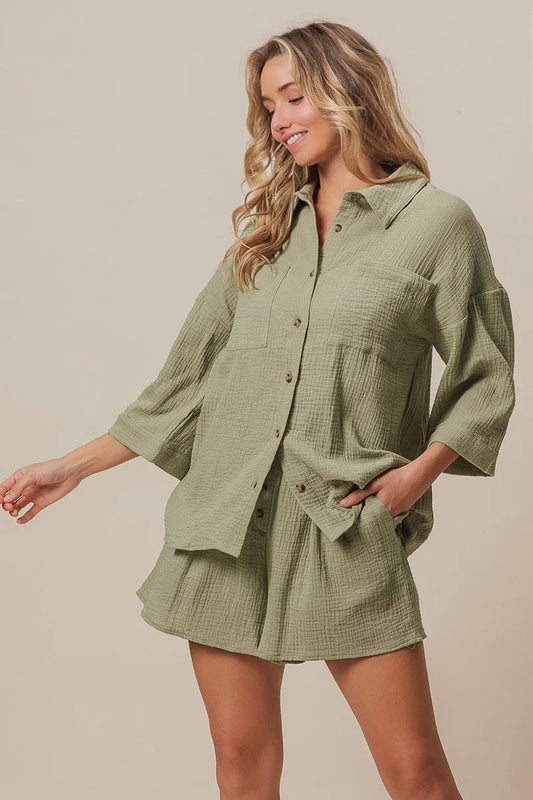 Crinkle Gauze Shirt and Short Set