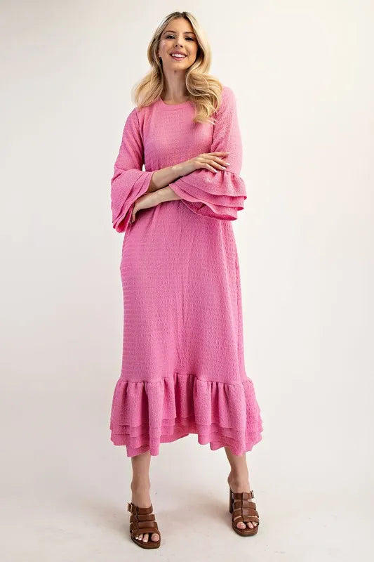 Full Size Textured Ruffle Hem Modest Dress Plus Size