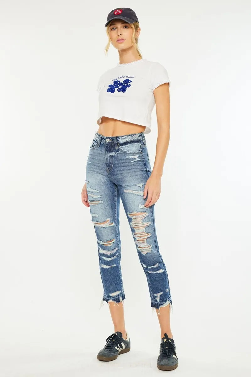 Edgy High-Rise Frayed Skinny Jeans