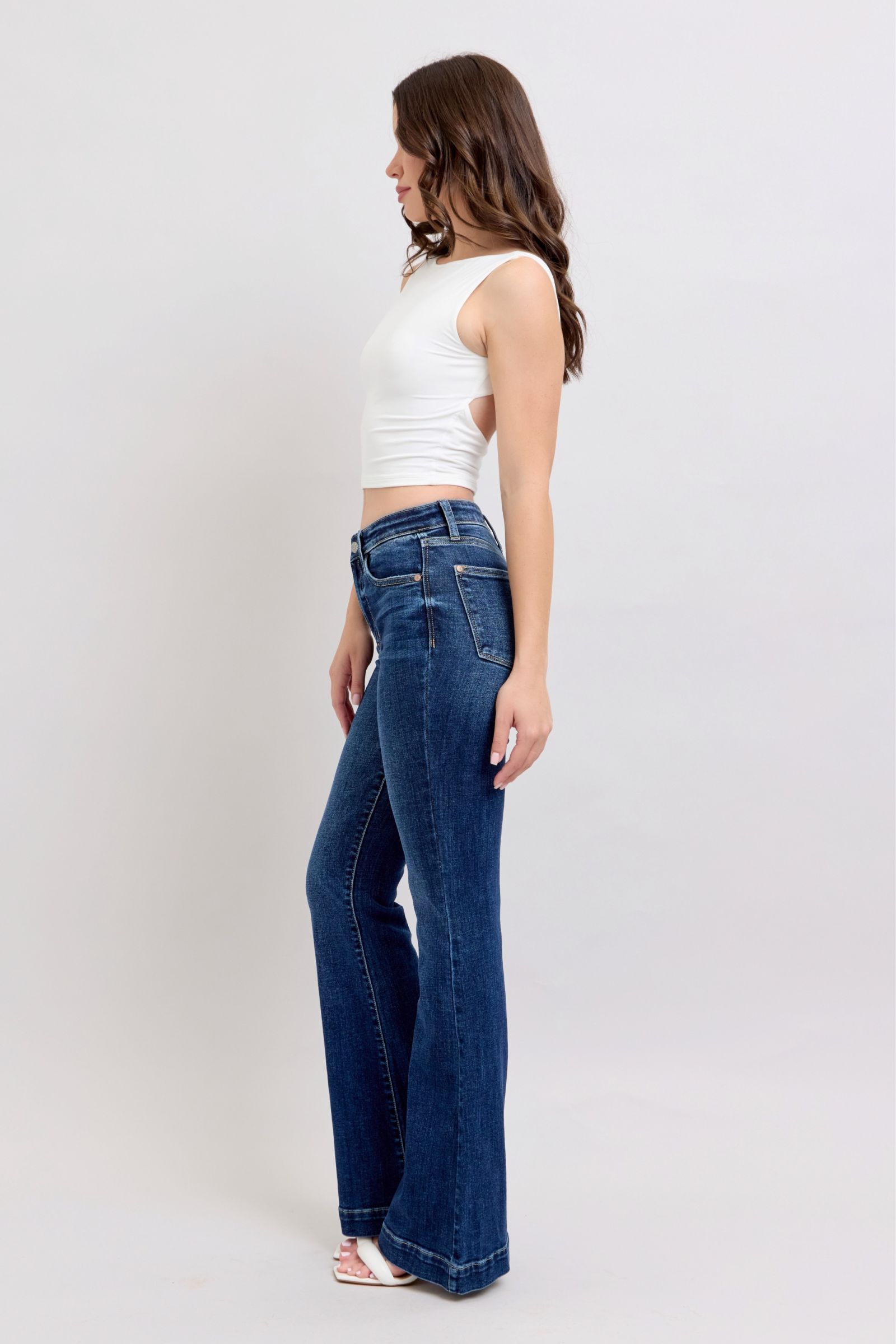 Full Size High Rise Flare Jeans with Pockets Plus Size