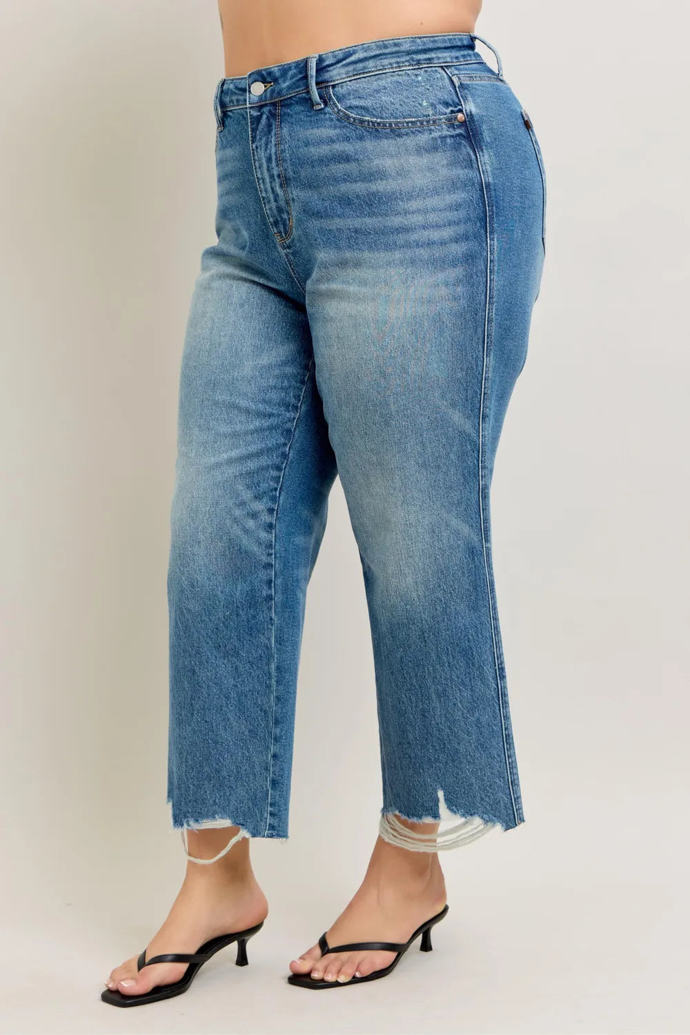 Plus Size High Waist Rigid Magic Destroy Hem Crop Wide