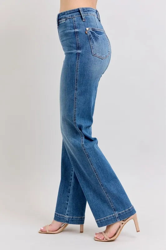 Full Size High Waist Contrast Thread Straight Plus Size