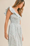 Floral Print Ruffled Cap Sleeve Jumpsuit