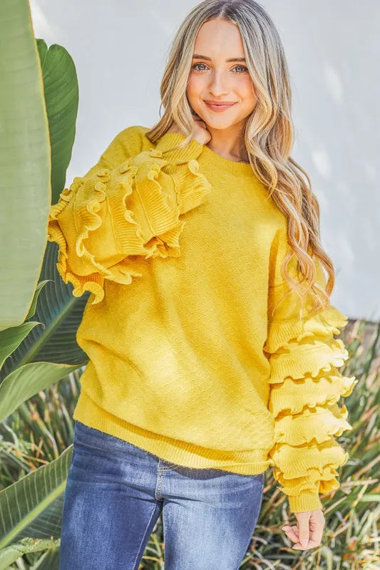Puffy Ruffles Sleeve Cozy Sweater