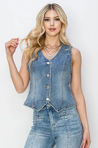Full Size V-Neck Button Down Vest Plus Size