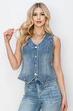 Full Size V-Neck Button Down Vest Plus Size