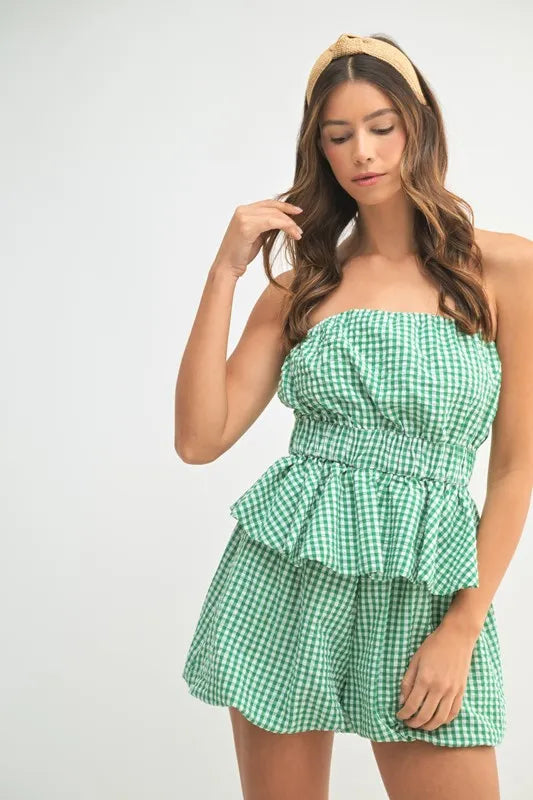 Gingham Tube Top and Shorts Set