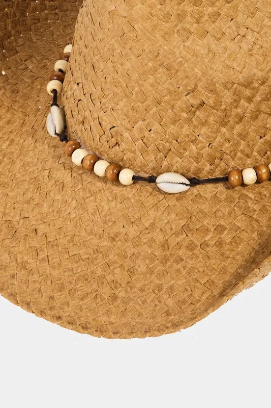 Cowboy Hat with Beaded Cowrie Shell Accents
