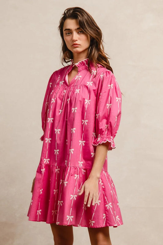 Tropical Palm Print Bohemian Mini Dress With Tie Detail