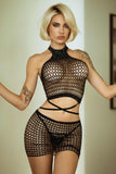 Rhinestone Fishing Net Crisscross Two-Piece Lingerie Set
