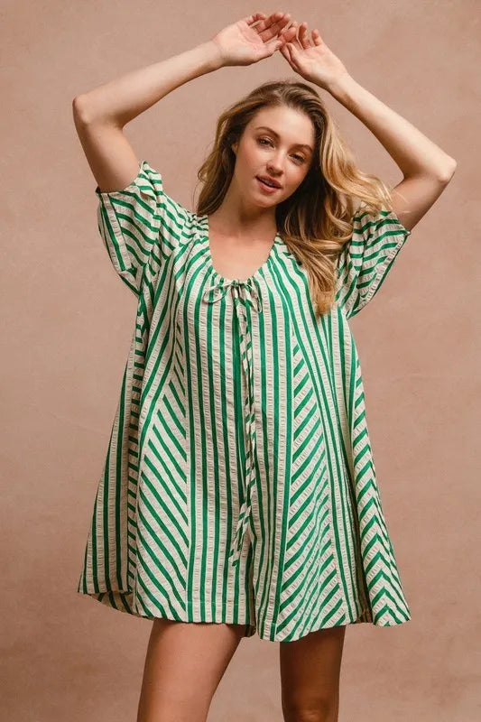 Puffy Sleeves Romper with Back Button Closure