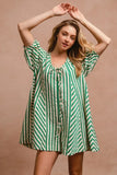 Puffy Sleeves Romper with Back Button Closure