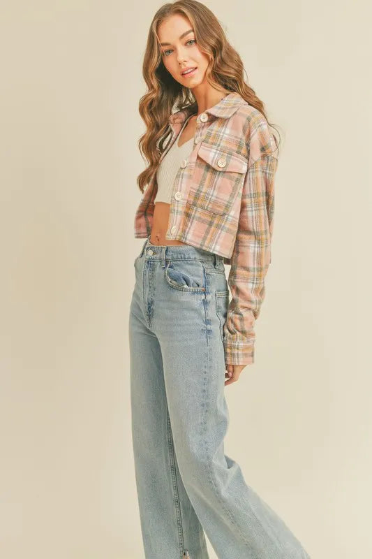 Plaid Flannel Crop Shirt Jacket