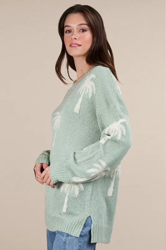 Palm Tree Graphic Oversized Knit Sweater