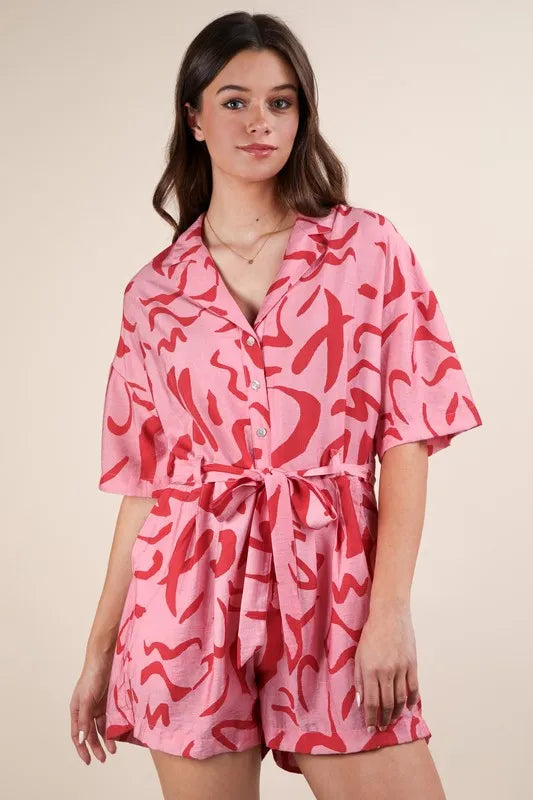 Oversized Printed Button Down Resort Romper