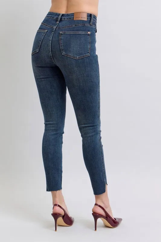 Full Size High Waist Tummy Control Step Hem Skinny Jeans Plus Size
