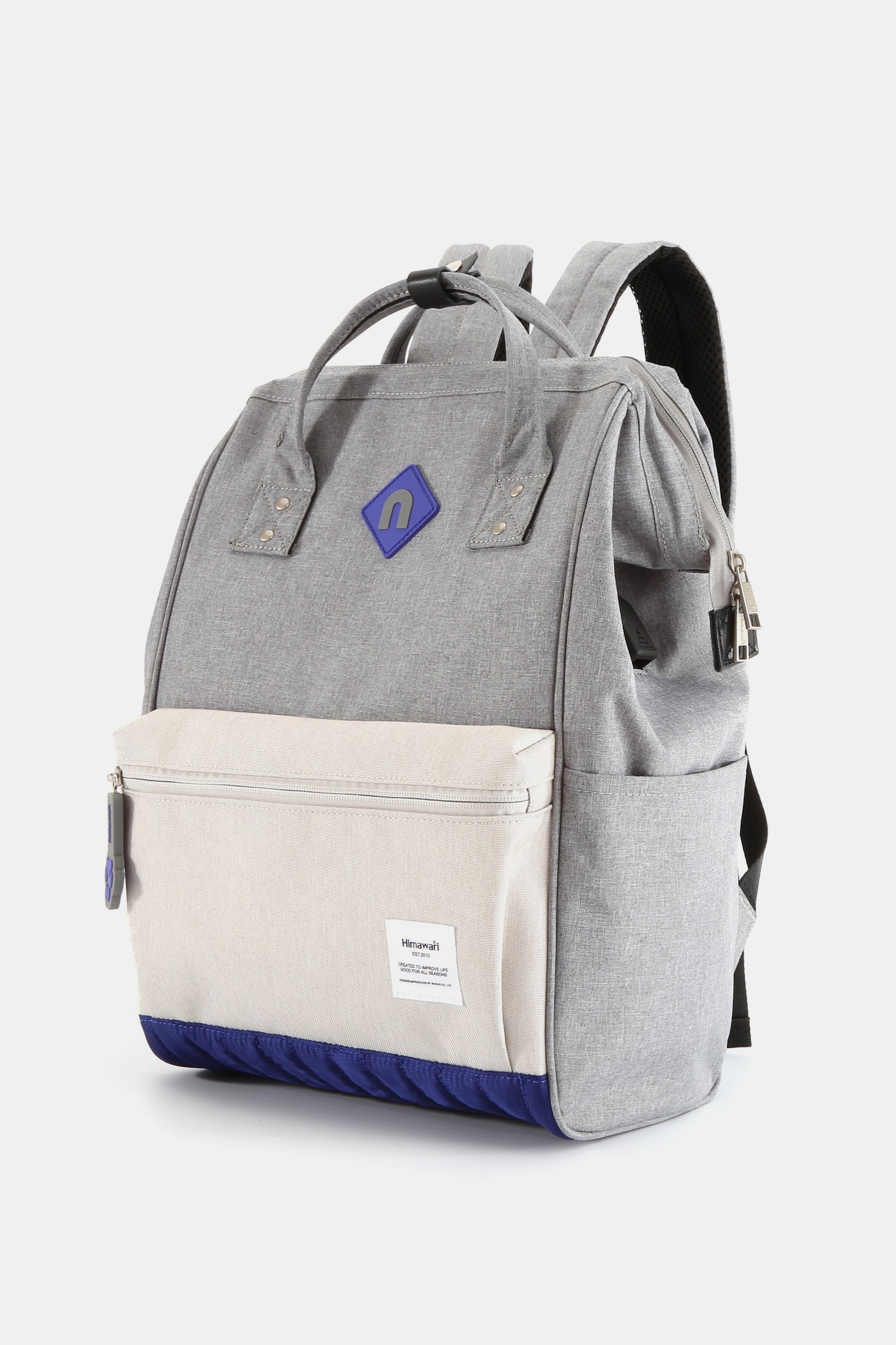 Contrast Waterproof Backpack Bag with External USB Port - Grey/Ivory