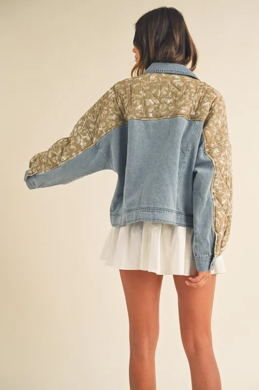 Quilted Paisley Print Contrast Denim Jacket