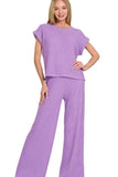 Rolled Sleeve Top and Pants Sweater Set