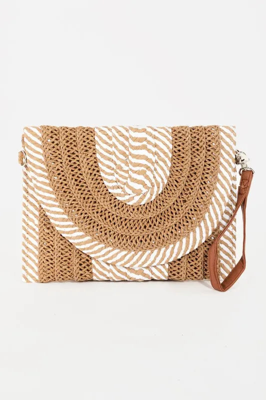 Striped Straw Stitch Clutch Bag