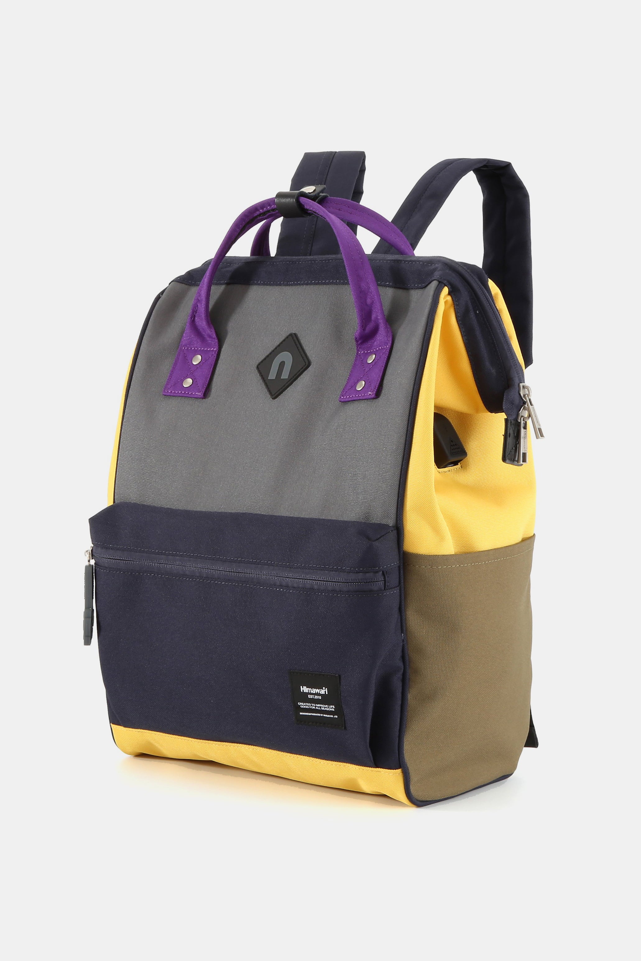 Contrast Waterproof Backpack Bag with External USB Port - Charcoal/Navy