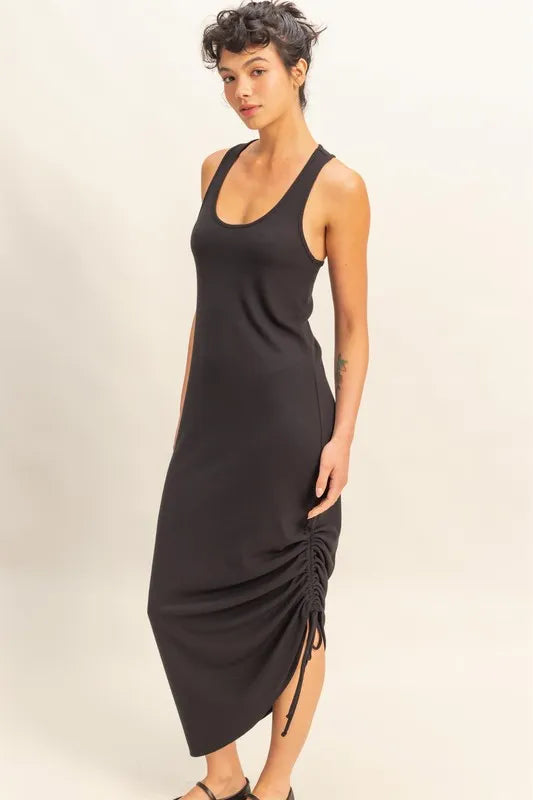 Scoop Neck Side Tie Detail Midi Dress