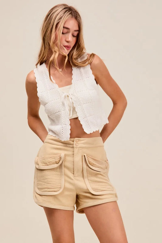 High-Waisted Utility Cotton Cargo Shorts