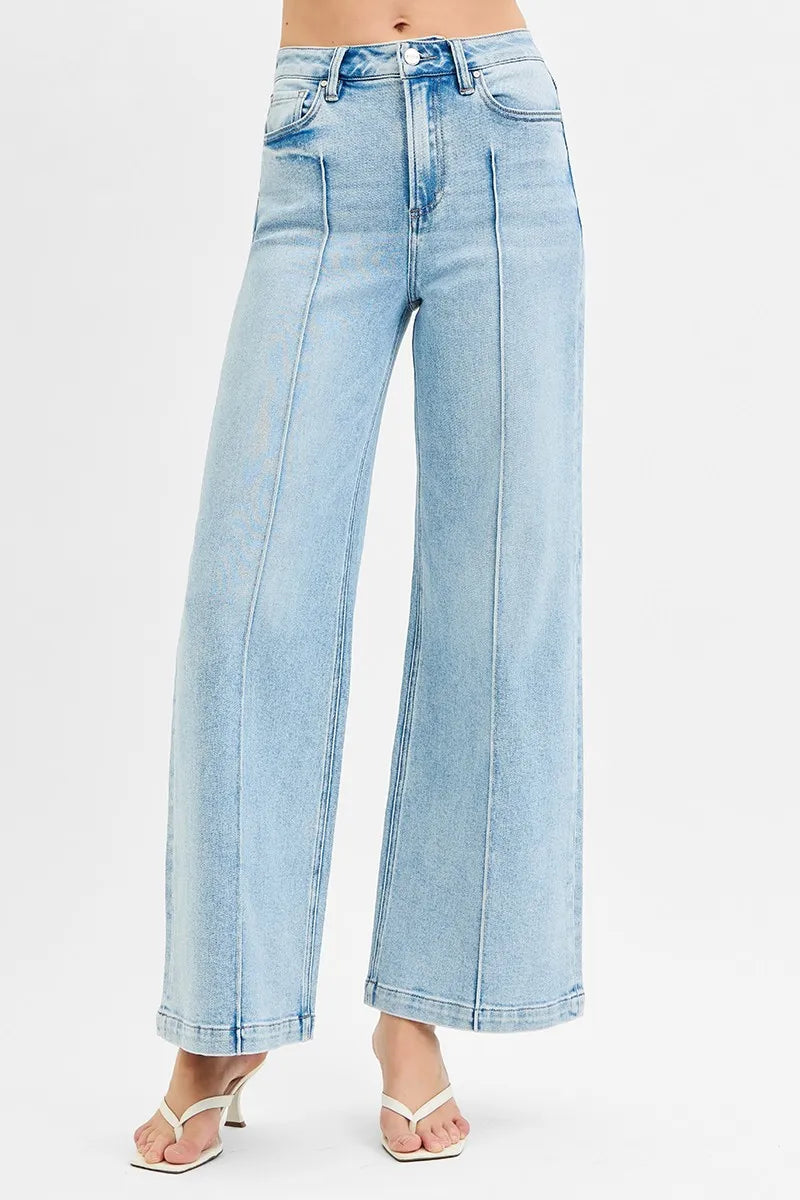 Full Size High Waist Wide Leg Pintuck Detailed Plus Size