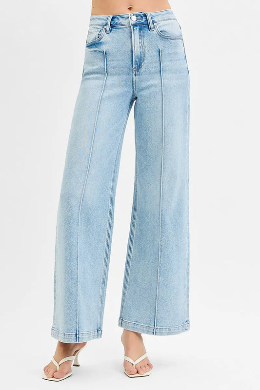 Full Size High Waist Wide Leg Pintuck Detailed Plus Size