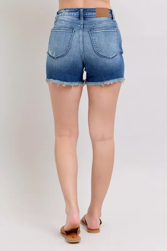 Full Size V-Front Denim Shorts with Shield Pockets Plus Size