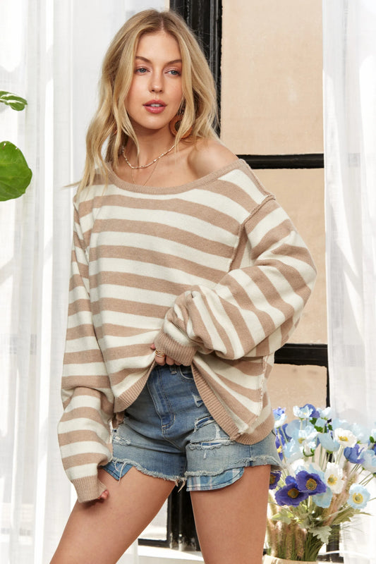 Drop Shoulder Soft Stripe Sweater Top