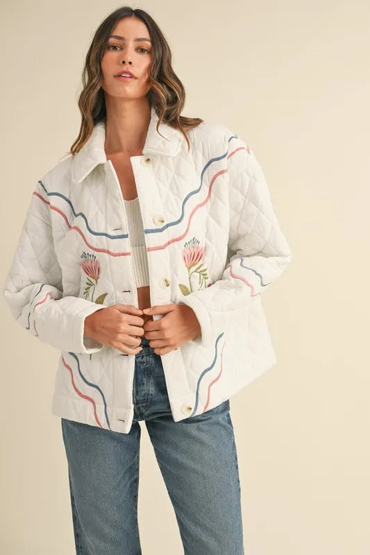 Floral Multi Color Embroidered Quilted Jacket