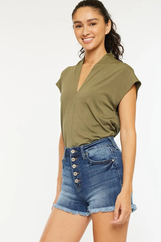 High Rise Frayed Hem Denim Shorts