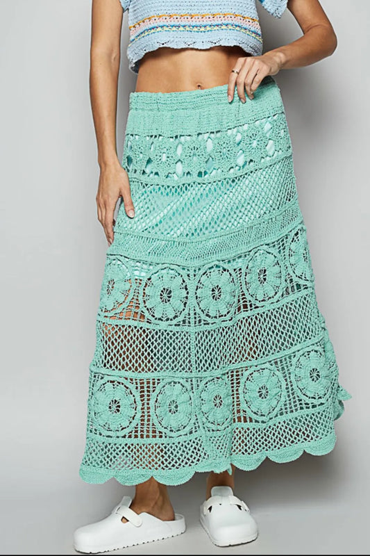 Boho Crochet Lace Midi Skirt