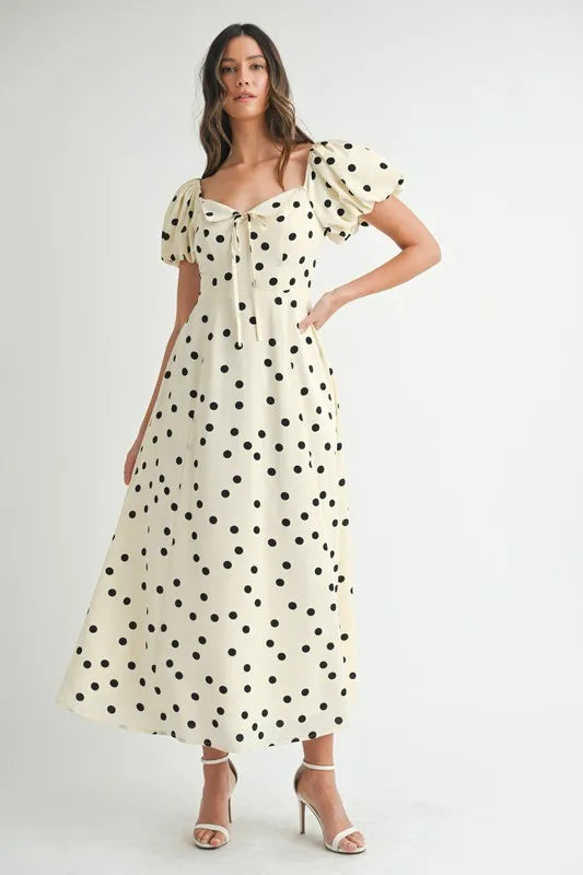 Polka Dot Puff Sleeve Midi Dress