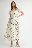 Polka Dot Puff Sleeve Midi Dress