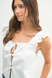 Poplin Ruffle Strap Front Self Tie Top
