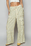 Wide-Leg Floral Cargo Pants with Lace Waist Tie